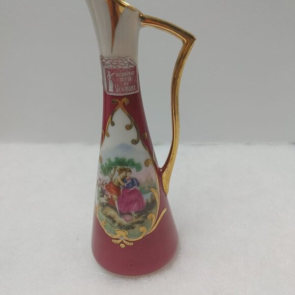 Vintage Limoges Porcelain Vases Burgundy Circa 1970's La Reine Hand Painted gift - Picture 5 of 9